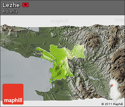 Physical 3D Map of Lezhë, darken, semi-desaturated