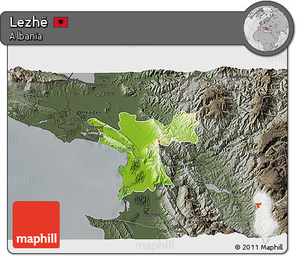 Physical 3D Map of Lezhë, darken, semi-desaturated