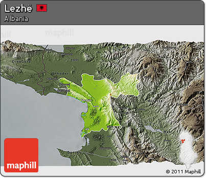 Physical 3D Map of Lezhë, darken, semi-desaturated