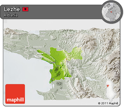 Physical 3D Map of Lezhë, lighten, semi-desaturated