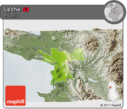 Physical 3D Map of Lezhë, semi-desaturated