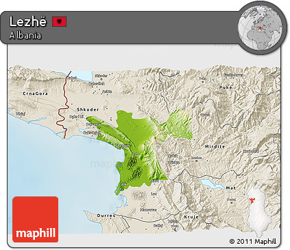 Physical 3D Map of Lezhë, shaded relief outside