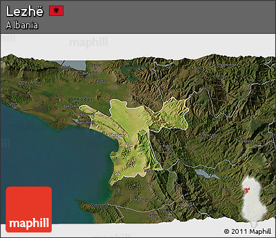 Satellite 3D Map of Lezhë, darken