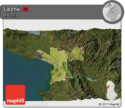 Satellite 3D Map of Lezhë, darken