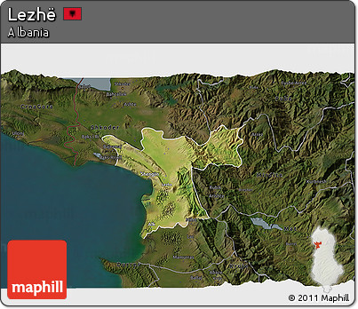 Satellite 3D Map of Lezhë, darken