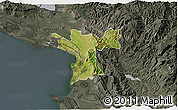 Satellite 3D Map of Lezhë, darken, semi-desaturated