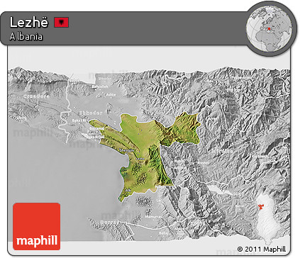 Satellite 3D Map of Lezhë, lighten, desaturated