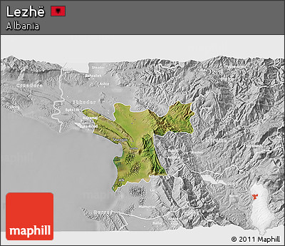 Satellite 3D Map of Lezhë, lighten, desaturated