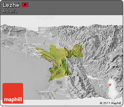 Satellite 3D Map of Lezhë, lighten, desaturated