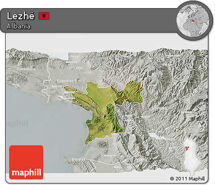 Satellite 3D Map of Lezhë, lighten, semi-desaturated
