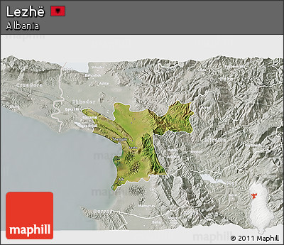 Satellite 3D Map of Lezhë, lighten, semi-desaturated