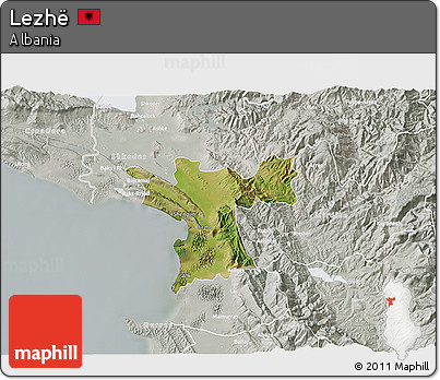 Satellite 3D Map of Lezhë, lighten, semi-desaturated