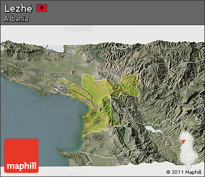 Satellite 3D Map of Lezhë, semi-desaturated