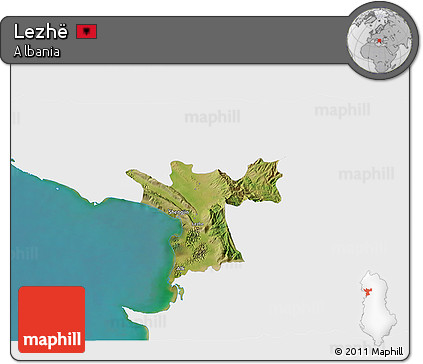 Satellite 3D Map of Lezhë, single color outside