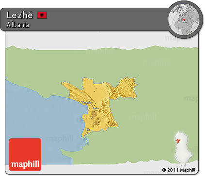 Savanna Style 3D Map of Lezhë, single color outside