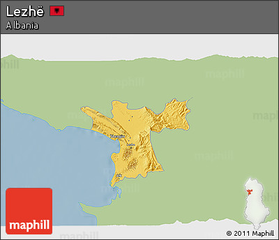 Savanna Style 3D Map of Lezhë, single color outside