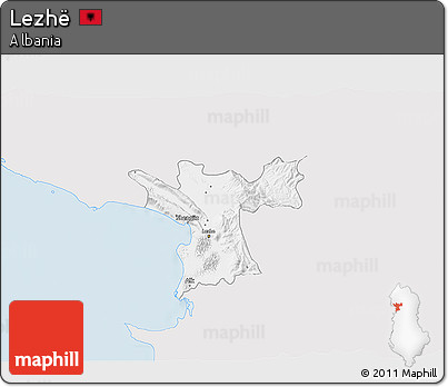 Silver Style 3D Map of Lezhë, single color outside