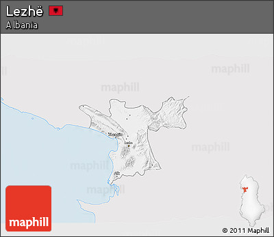 Silver Style 3D Map of Lezhë, single color outside