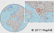 Gray Location Map of Lezhë, within the entire country, hill shading