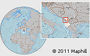 Gray Location Map of Lezhë, highlighted country, hill shading