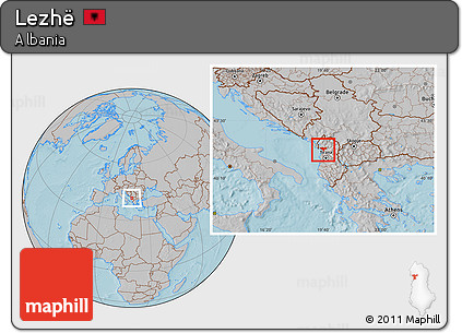 Gray Location Map of Lezhë, hill shading