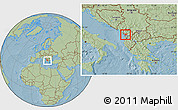 Savanna Style Location Map of Lezhë, within the entire country, hill shading