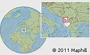 Savanna Style Location Map of Lezhë, highlighted country, hill shading