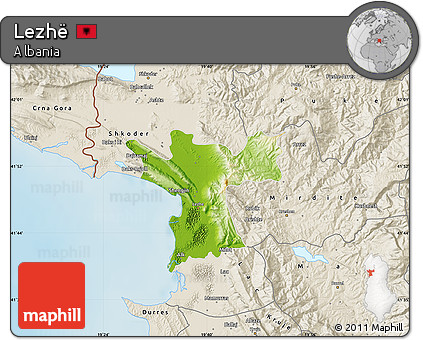 Physical Map of Lezhë, shaded relief outside