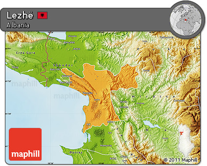 Political Map of Lezhë, physical outside