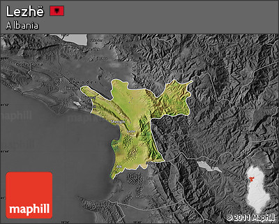 Satellite Map of Lezhë, darken, desaturated