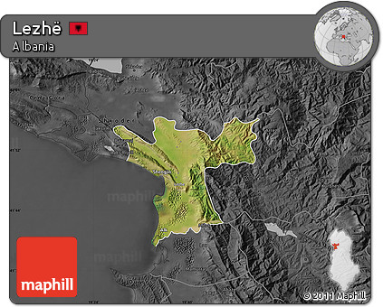 Satellite Map of Lezhë, darken, desaturated