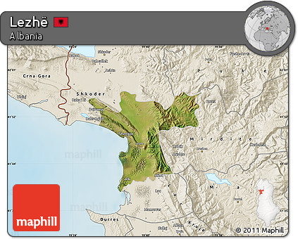 Satellite Map of Lezhë, shaded relief outside