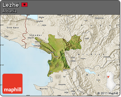 Satellite Map of Lezhë, shaded relief outside