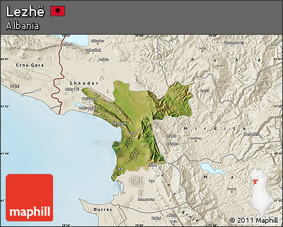 Satellite Map of Lezhë, shaded relief outside