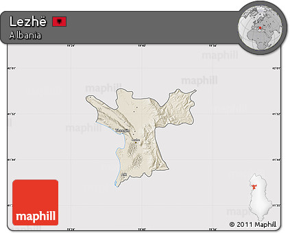 Shaded Relief Map of Lezhë, cropped outside