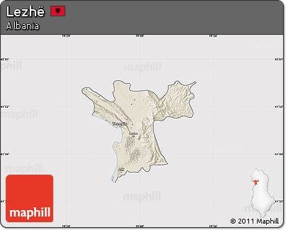 Shaded Relief Map of Lezhë, cropped outside