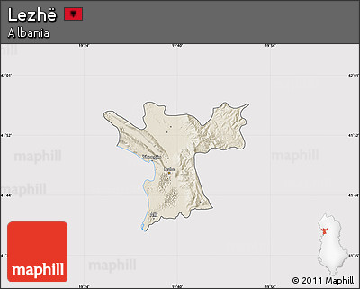 Shaded Relief Map of Lezhë, cropped outside