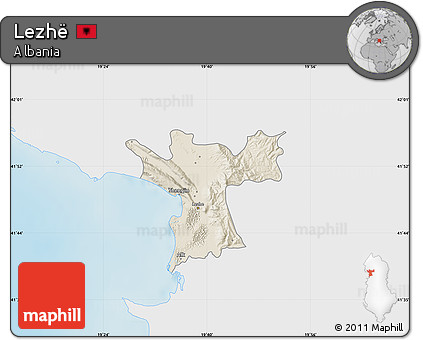 Shaded Relief Map of Lezhë, single color outside