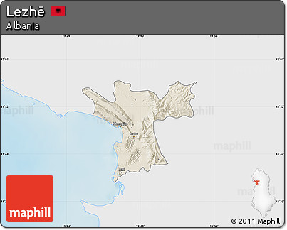 Shaded Relief Map of Lezhë, single color outside