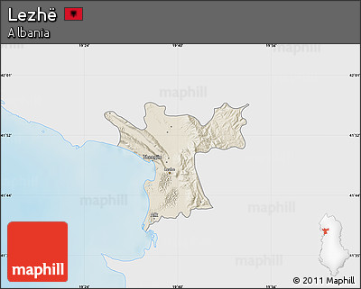 Shaded Relief Map of Lezhë, single color outside