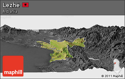 Satellite Panoramic Map of Lezhë, darken, desaturated