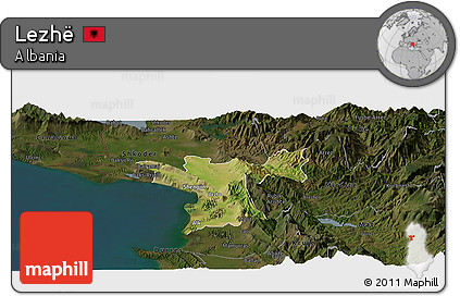 Satellite Panoramic Map of Lezhë, darken