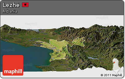 Satellite Panoramic Map of Lezhë, darken
