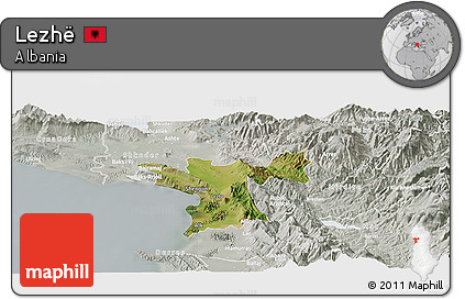 Satellite Panoramic Map of Lezhë, lighten, semi-desaturated