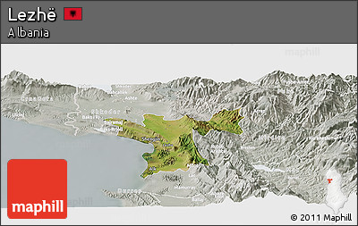 Satellite Panoramic Map of Lezhë, lighten, semi-desaturated