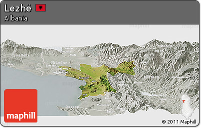 Satellite Panoramic Map of Lezhë, lighten, semi-desaturated