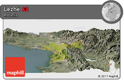 Satellite Panoramic Map of Lezhë, semi-desaturated