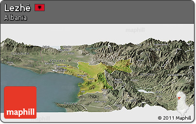 Satellite Panoramic Map of Lezhë, semi-desaturated
