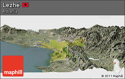 Satellite Panoramic Map of Lezhë, semi-desaturated