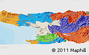 Shaded Relief Panoramic Map of Lezhë, political outside